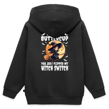 Costume de sorcière d’Halloween Balai de sorcière - Sweat Premium à capuche zippé enfant bio - noir - Dos - AI Model Kid Male (0cm)