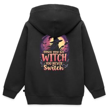 Costume de sorcière d’Halloween Balai de sorcière - Sweat Premium à capuche zippé enfant bio - noir - Dos - AI Model Kid Male (0cm)