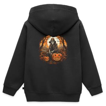 Costume de sorcière d’Halloween Balai de sorcière - Sweat Premium à capuche zippé enfant bio - noir - Dos - AI Model Kid Male (0cm)