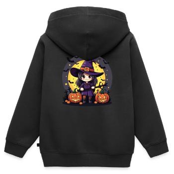 Costume de sorcière d’Halloween Balai de sorcière - Sweat Premium à capuche zippé enfant bio - noir - Dos - AI Model Kid Male (0cm)