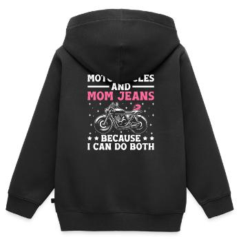 Motorräder und Mom Jeans, weil ich beides kann - Kinder Premium Organic Zip Hoodie - Schwarz - Hinten - AI Model Kid Male (0cm)