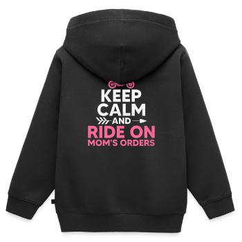 Bleib ruhig und fahre auf Mamas Befehl Motorradfahren Bi - Kinder Premium Organic Zip Hoodie - Schwarz - Hinten - AI Model Kid Male (0cm)