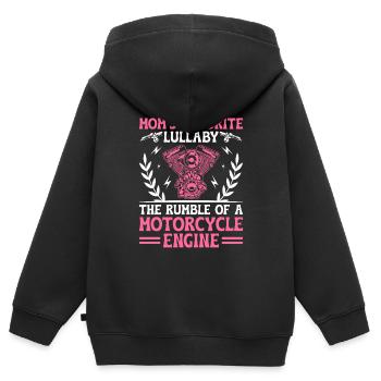 La berceuse préférée de maman : le grondement d’une moto - Sweat Premium à capuche zippé enfant bio - noir - Dos - AI Model Kid Male (0cm)