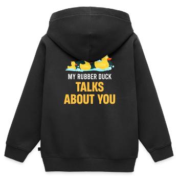Meine Gummi-ente Spricht Über Euch, Kinder, - Kinder Premium Organic Zip Hoodie - Schwarz - Hinten - AI Model Kid Male (0cm)