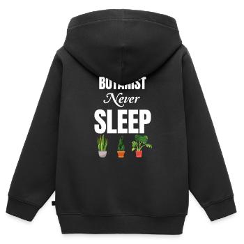 Botanist ne dort jamais, plus drôle - Sweat Premium à capuche zippé enfant bio - noir - Dos - AI Model Kid Male (0cm)