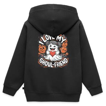 J’aime mon ami goule mignon fantôme Halloween - Sweat Premium à capuche zippé enfant bio - noir - Dos - AI Model Kid Male (0cm)