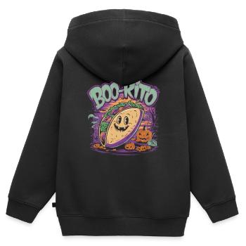 Boo-Rito Burrito d’Halloween Citrouille fantôme mignonne - Sweat Premium à capuche zippé enfant bio - noir - Dos - AI Model Kid Male (0cm)
