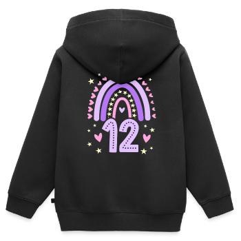 Geburtstag 12 Mädchen Regenbogen Zwölf 12 Jahre al - Kinder Premium Organic Zip Hoodie - Schwarz - Hinten - AI Model Kid Male (0cm)