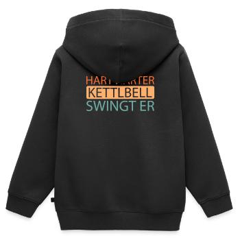 Kettlebell - Sweat Premium à capuche zippé enfant bio - noir - Dos - AI Model Kid Male (0cm)
