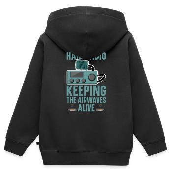 Ham Radio Amateur Radio Amateur Radio - Sweat Premium à capuche zippé enfant bio - noir - Dos - AI Model Kid Male (0cm)