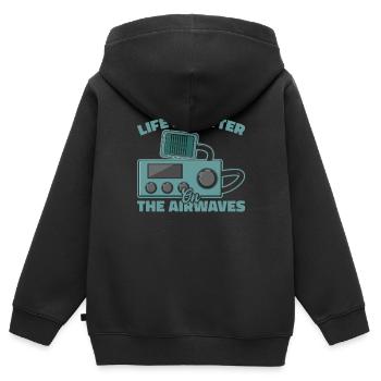 Ham Radio Amateur Radio Amateur Radio - Sweat Premium à capuche zippé enfant bio - noir - Dos - AI Model Kid Male (0cm)