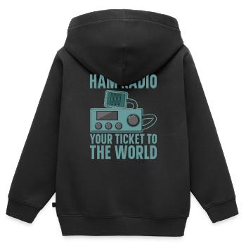 Ham Radio Amateur Radio Amateur Radio - Sweat Premium à capuche zippé enfant bio - noir - Dos - AI Model Kid Male (0cm)