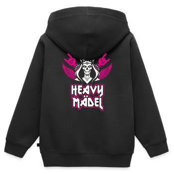 Cadeaux pour la fan de heavy metal Mrs. Heavy Girl - Sweat Premium à capuche zippé enfant bio - noir - Dos - AI Model Kid Male (0cm)