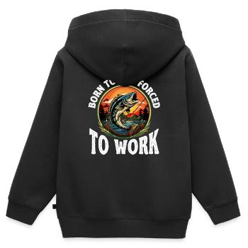 Lustiges Angeln Für Fischer, Born to fish forced - Kinder Premium Organic Zip Hoodie - Schwarz - Hinten - AI Model Kid Male (0cm)