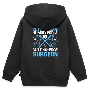 Humour de pointe pour un chirurgien de pointe - Sweat Premium à capuche zippé enfant bio - noir - Dos - AI Model Kid Male (0cm)