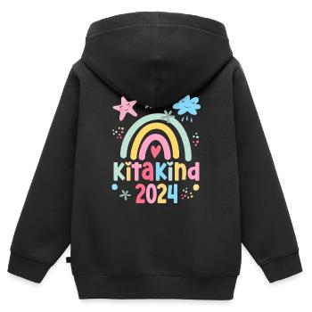 Kitakind 2024 Kindergartenkind 2024 Regenbogen Mäd - Kinder Premium Organic Zip Hoodie - Schwarz - Hinten - AI Model Kid Male (0cm)