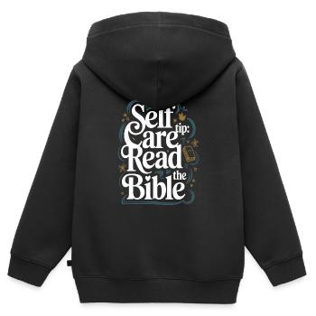 Self Care Tip Read The Bible - Kinder Premium Organic Zip Hoodie - Schwarz - Hinten - AI Model Kid Male (0cm)