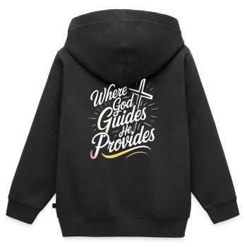 Where God Guides He Provides 5 - Kinder Premium Organic Zip Hoodie - Schwarz - Hinten - AI Model Kid Male (0cm)