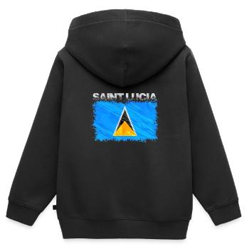 Sainte-Lucie - Sweat Premium à capuche zippé enfant bio - noir - Dos - AI Model Kid Male (0cm)