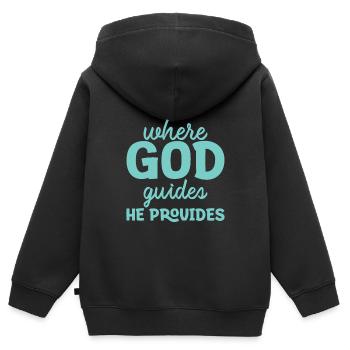 Where God Guides He Provides 6 - Kinder Premium Organic Zip Hoodie - Schwarz - Hinten - AI Model Kid Male (0cm)