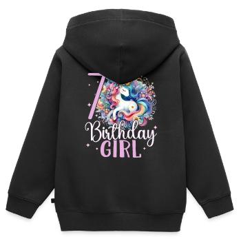 Geburtstag 7 Einhorn Siebter Geburtstag Mädchen 7 - Kinder Premium Organic Zip Hoodie - Schwarz - Hinten - AI Model Kid Male (0cm)