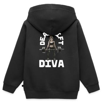Deadlift Diva 9 - Kinder Premium Organic Zip Hoodie - Schwarz - Hinten - AI Model Kid Male (0cm)