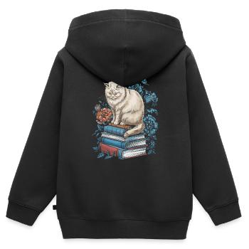 Katze Blumenbuchleser Floralcottagecore - Kinder Premium Organic Zip Hoodie - Schwarz - Hinten - AI Model Kid Male (0cm)
