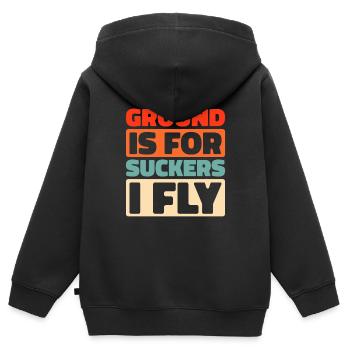 Paramotor Gleitschirmfliegen - Kinder Premium Organic Zip Hoodie - Schwarz - Hinten - AI Model Kid Male (0cm)