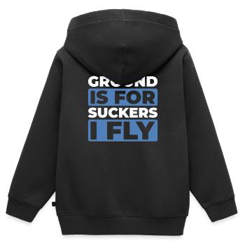 Paramotor Gleitschirmfliegen - Kinder Premium Organic Zip Hoodie - Schwarz - Hinten - AI Model Kid Male (0cm)