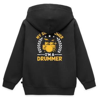 Meine Superkraft Ich bin ein Schlagzeuger Schlagzeuger Schlagzeuger Schlagzeuger - Kinder Premium Organic Zip Hoodie - Schwarz - Hinten - AI Model Kid Male (0cm)