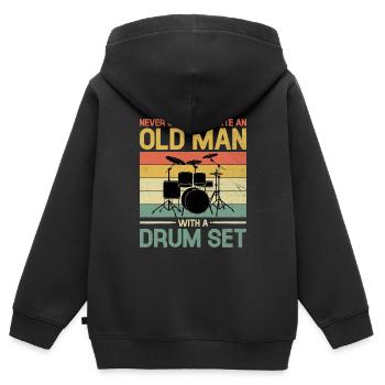 Unterschätzen Sie niemals einen alten Mann mit einem Schlagzeug - Kinder Premium Organic Zip Hoodie - Schwarz - Hinten - AI Model Kid Male (0cm)