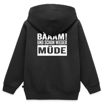Bäääm ! Et encore fatigué Chemise de nuit - Sweat Premium à capuche zippé enfant bio - noir - Dos - AI Model Kid Male (0cm)