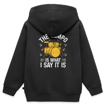 Das Tempo ist das, was ich sage, es ist Trommeln, Trommeln, Trommeln - Kinder Premium Organic Zip Hoodie - Schwarz - Hinten - AI Model Kid Male (0cm)