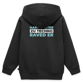 Techno Raver - Sweat Premium à capuche zippé enfant bio - noir - Dos - AI Model Kid Male (0cm)