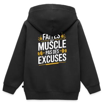 Muskelaufbau statt Ausreden Fitnesssport - Kinder Premium Organic Zip Hoodie - Schwarz - Hinten - AI Model Kid Male (0cm)