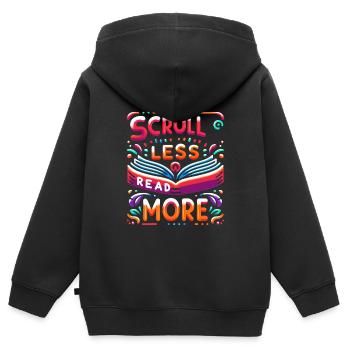 Scroll Less Read More 5 - Kinder Premium Organic Zip Hoodie - Schwarz - Hinten - AI Model Kid Male (0cm)