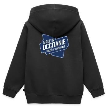 Hergestellt in Okzitanien, getestet und für gut befunden - Kinder Premium Organic Zip Hoodie - Schwarz - Hinten - AI Model Kid Male (0cm)