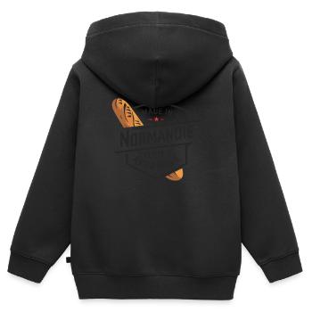 Hergestellt in der Normandie Getestet und für gut befunden Lustig Norman - Kinder Premium Organic Zip Hoodie - Schwarz - Hinten - AI Model Kid Male (0cm)