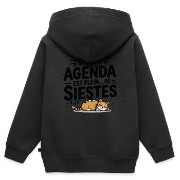 Meine Agenda ist voll von Nickerchen, Humor, Nickerchen, Katze - Kinder Premium Organic Zip Hoodie - Schwarz - Hinten - AI Model Kid Male (0cm)