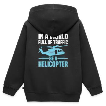 Dans un monde plein de trafic, soyez un pilote d’hélicoptère - Sweat Premium à capuche zippé enfant bio - noir - Dos - AI Model Kid Male (0cm)