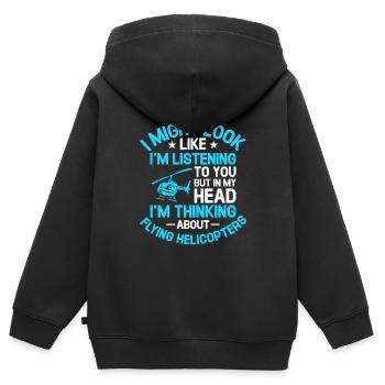 Toi Mais dans ma tête, je pense à Flying Helic - Sweat Premium à capuche zippé enfant bio - noir - Dos - AI Model Kid Male (0cm)