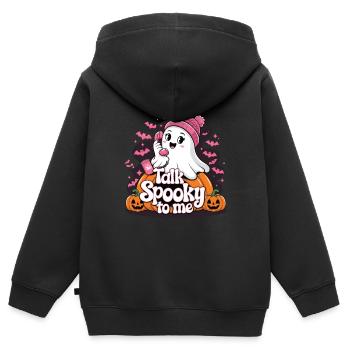 Halloween Ghost Funny Talk Spooky To Me - Kinder Premium Organic Zip Hoodie - Schwarz - Hinten - AI Model Kid Male (0cm)