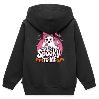 Halloween Ghost Funny Talk Spooky To Me - Kinder Premium Organic Zip Hoodie - Schwarz - Hinten - AI Model Kid Male (0cm)