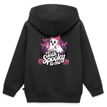 Halloween Ghost Funny Talk Spooky To Me - Kinder Premium Organic Zip Hoodie - Schwarz - Hinten - AI Model Kid Male (0cm)