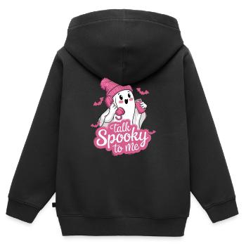 Halloween Ghost Funny Talk Spooky To Me - Kinder Premium Organic Zip Hoodie - Schwarz - Hinten - AI Model Kid Male (0cm)