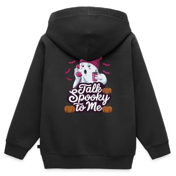 Halloween Ghost Funny Talk Spooky To Me - Kinder Premium Organic Zip Hoodie - Schwarz - Hinten - AI Model Kid Male (0cm)
