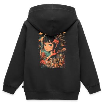Anime Mädchen Japan - Kinder Premium Organic Zip Hoodie - Schwarz - Hinten - AI Model Kid Male (0cm)