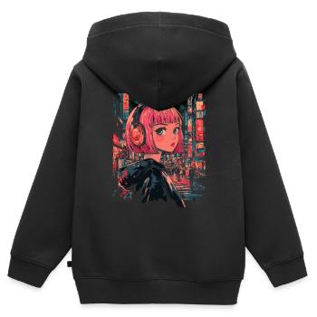 Anime Mädchen Japan - Kinder Premium Organic Zip Hoodie - Schwarz - Hinten - AI Model Kid Male (0cm)