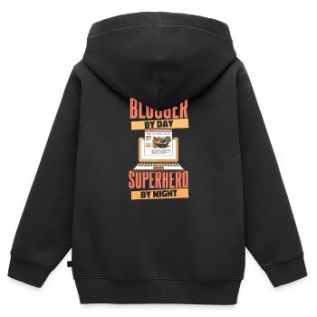 Blogger Bloggen - Kinder Premium Organic Zip Hoodie - Schwarz - Hinten - AI Model Kid Male (0cm)