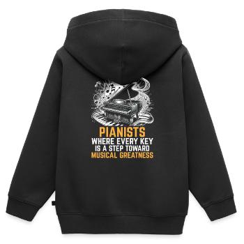 Pianisten, bei denen jede Tonart ein Schritt in Richtung Musik ist - Kinder Premium Organic Zip Hoodie - Schwarz - Hinten - AI Model Kid Male (0cm)